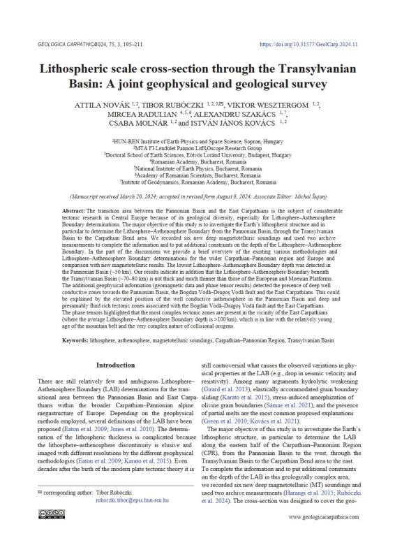 Lithospheric scale cross-section through the Transylvanian Basin: A joint geophysical and geological survey