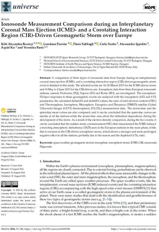 Ionosonde Measurement Comparison during an Interplanetary Coronal Mass Ejection (ICME)- and a Corotating Interaction Region (CIR)-Driven Geomagnetic Storm over Europe