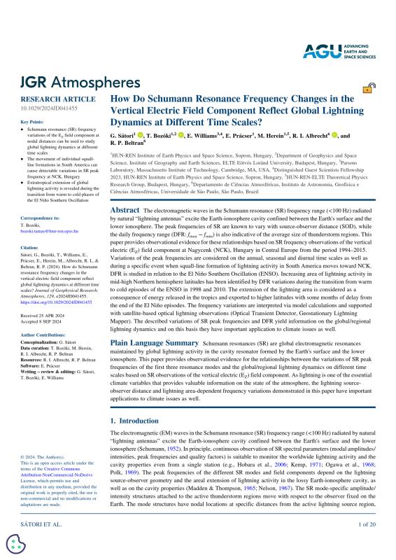 How do Schumann resonance frequency changes in the vertical electric field component reflect global lightning dynamics at different time scales?