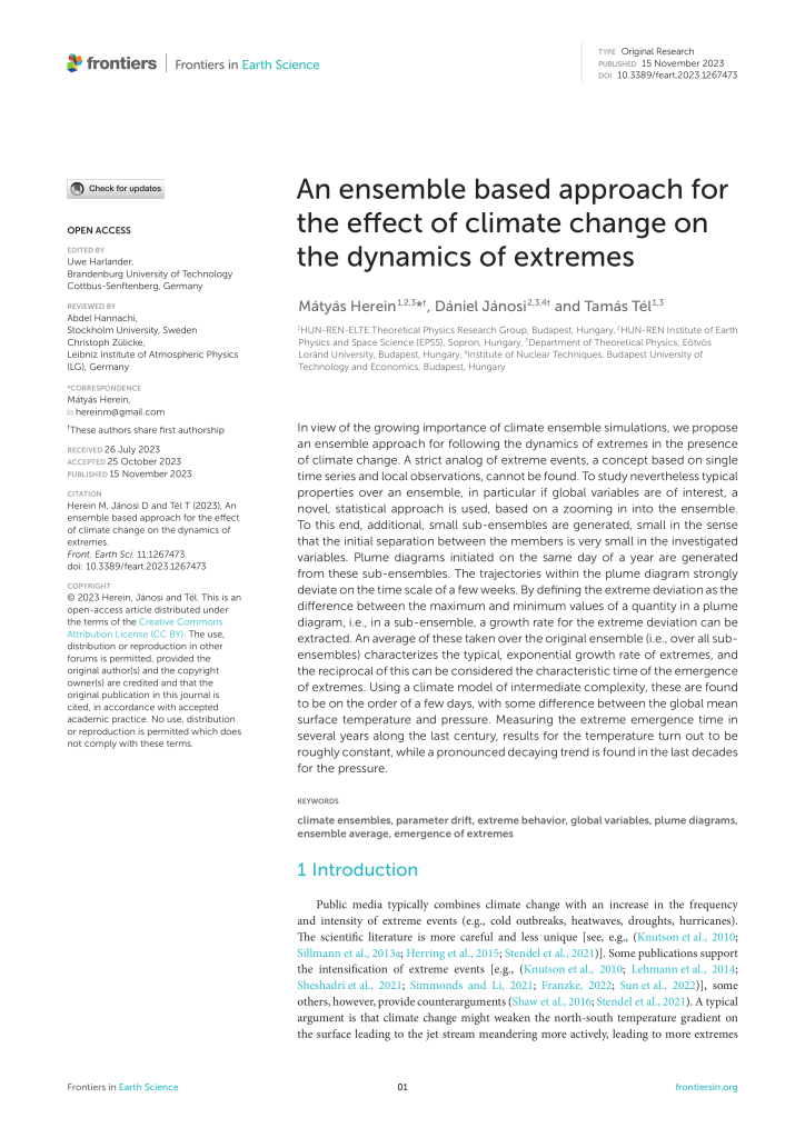 An ensemble based approach for the effect of climate change on the dynamics of extremes